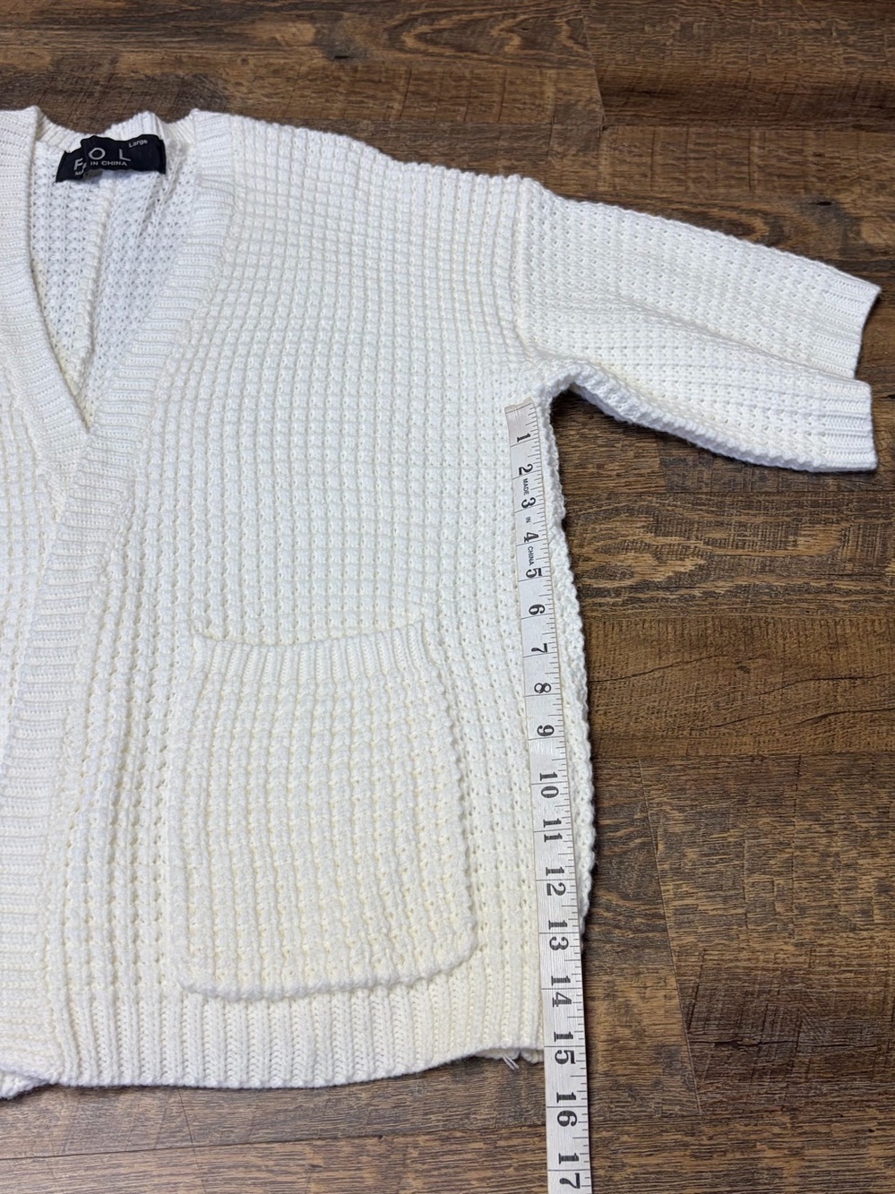 POL Chunky Knit Open Front Cardigan Sweater Womens Large Ivory Cream 3/4 Sleeves - Picture 6 of 11